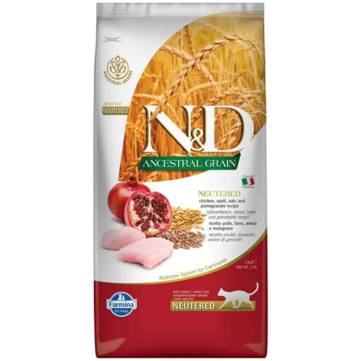 N&D Ancestral Grain Adult Sterilizat, Pui Rodie, hrana uscata continut redus cereale pisici, 10kg