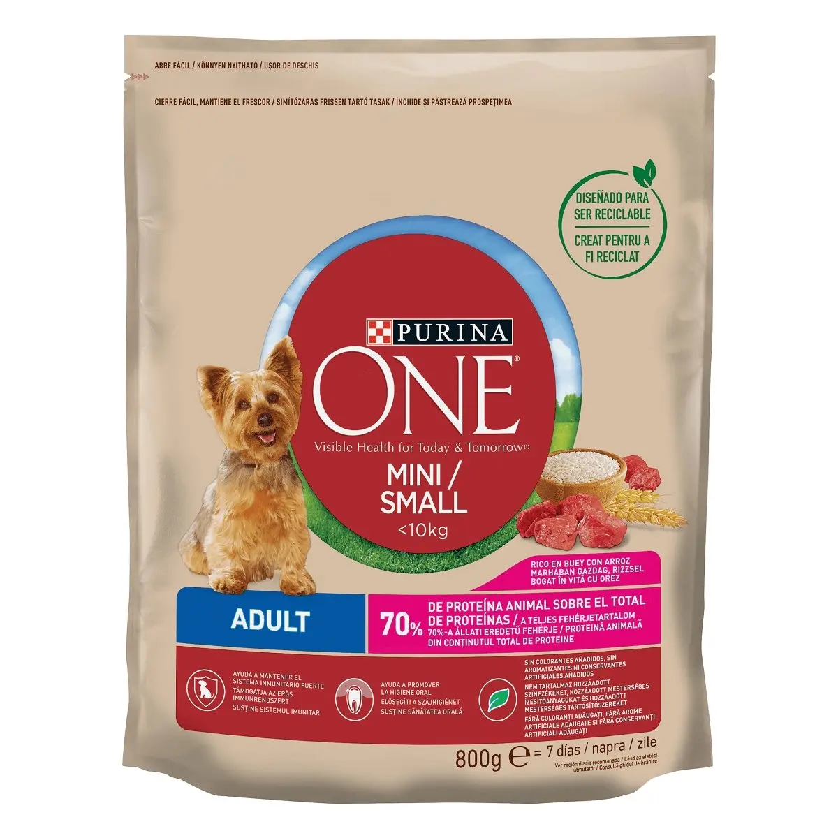 PURINA One Mini Adult, Vita cu Orez, hrana uscata caini, 800g