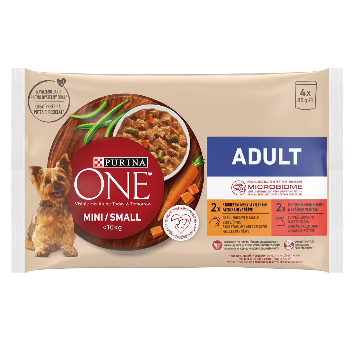 PURINA One Mini Adult, 2 arome, multipack plic hrana umeda caini, (in sos), 85g x 4 - Image 2
