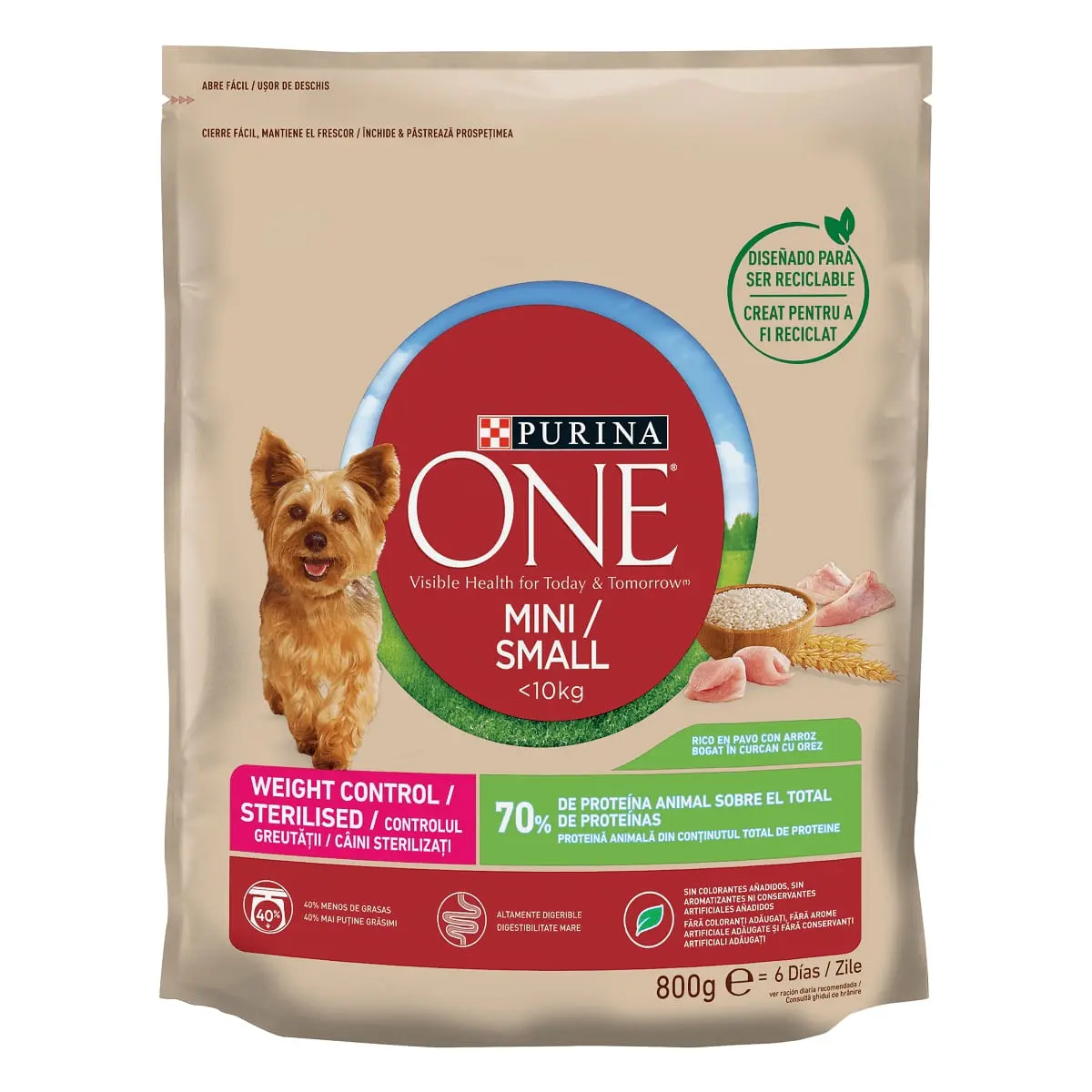 PURINA One Mini Controlul Greutatii, Curcan cu Orez, hrana uscata caini, managementul greutatii, 800g