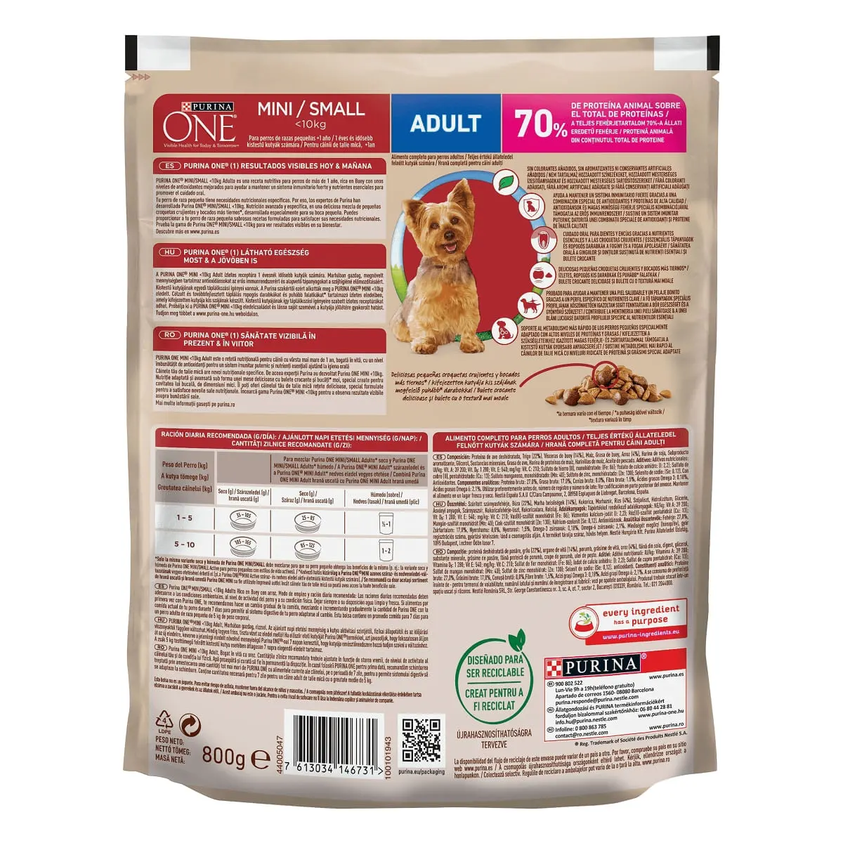 PURINA One Mini Adult, Vita cu Orez, hrana uscata caini, 800g - Image 4