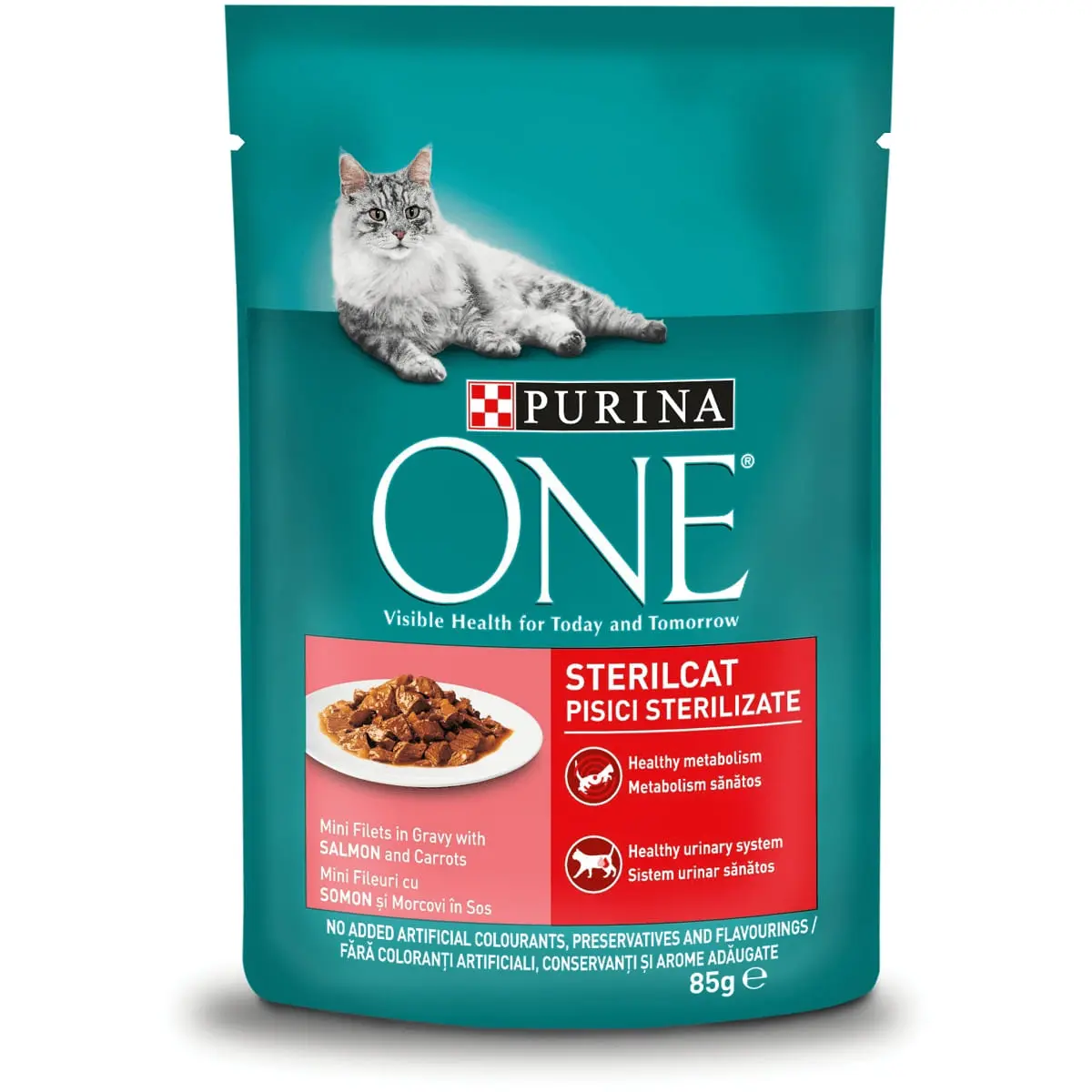 PURINA One Sterilcat, Somon cu Morcov, plic hrana umeda pisici sterilizate, (in sos), 85g