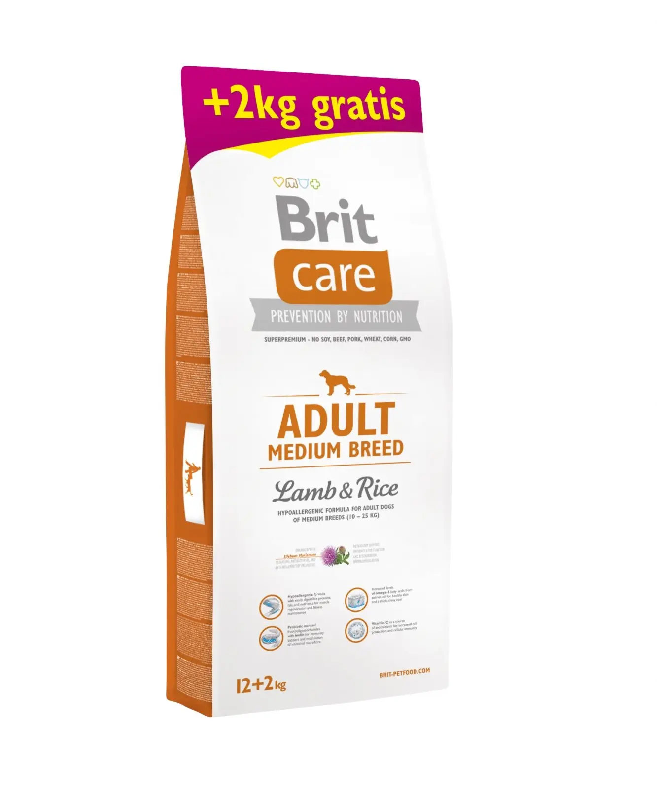 BRIT Care Adult Medium Breed, M, Miel cu Orez, hrana uscata caini, 12kg+2kg GRATUIT