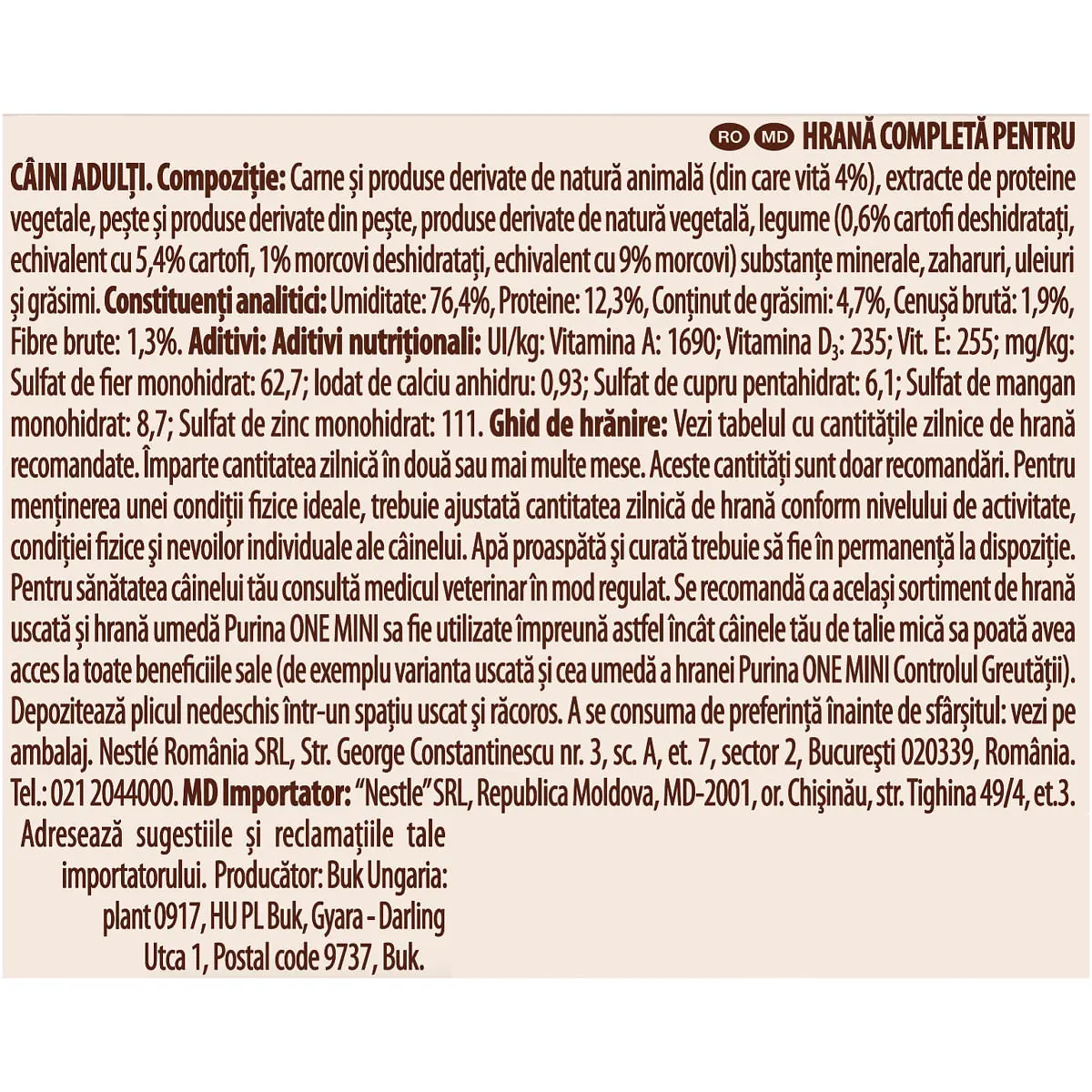 PURINA One Mini Active, Vita cu Cartofi, hrana umeda caini, activitate intensa, (in sos) PURINA One Mini Active, Vita cu Cartofi, plic hrana umeda caini, activitate intensa, (in sos), 85g - Image 3