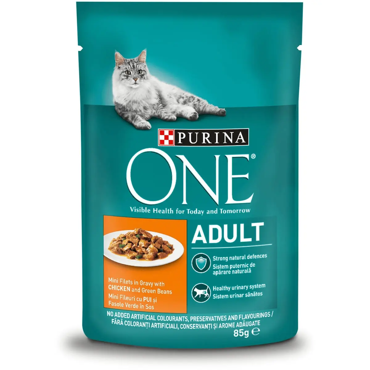 PURINA One Adult, Pui cu Fasole Verde, plic hrana umeda pisici, (in sos), 85g
