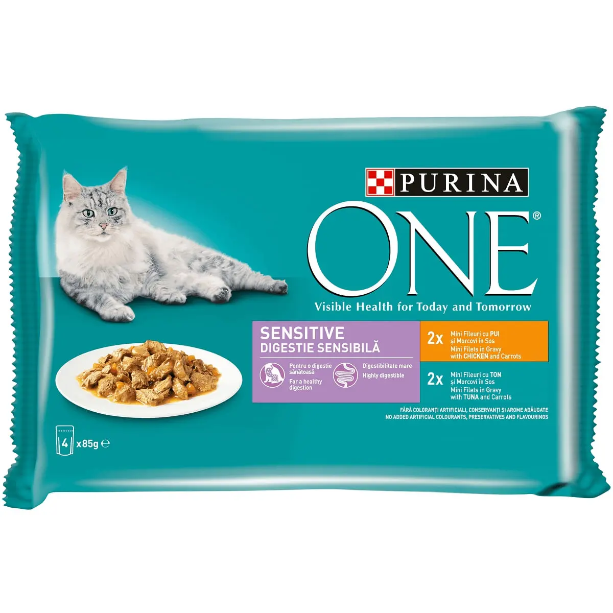 PURINA One Sensitive, Pui/Ton, pachet mixt plic hrana umeda pisici, sensibilitati digestive, (in sos), 85g x 4 - Image 3