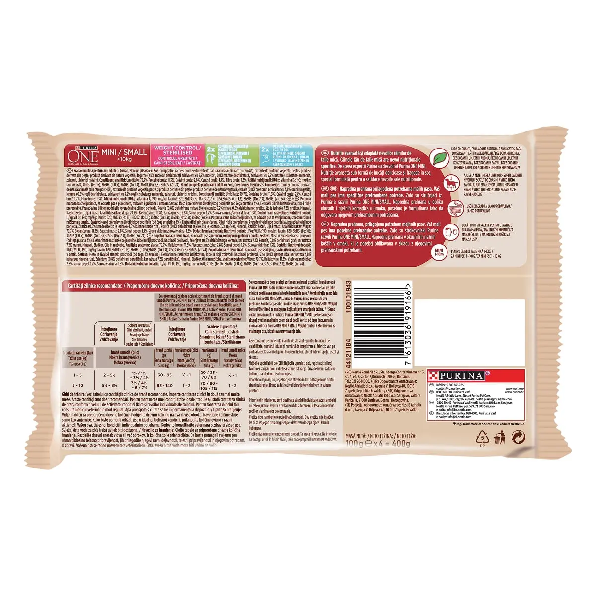 PURINA One Mini Controlul Greutatii, 2 arome, mulipack plic hrana umeda caini, (in sos), 100g x 4 PURINA One Mini Controlul Greutatii, 2 arome, mulipack plic hrana umeda caini, (in sos), 85g x 4 - Image 3