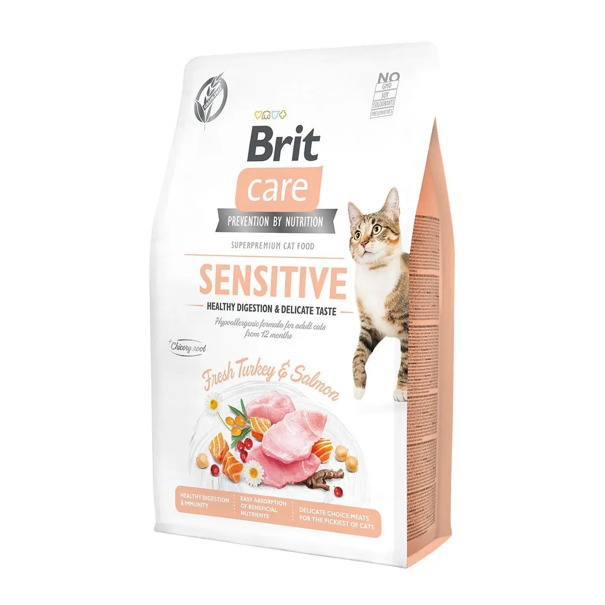BRIT Care Sensitive Healthy Digestion & Delicate Taste, Curcan si Somon, hrana uscata fara cereale pisici, sensibilitati digestive, 7kg - Image 2