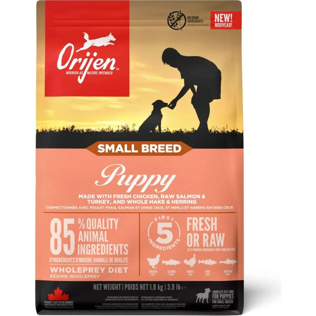 ORIJEN Puppy Small Breed, XS-S, Pui si Curcan, hrana uscata fara cereale caini junior, 1.8kg