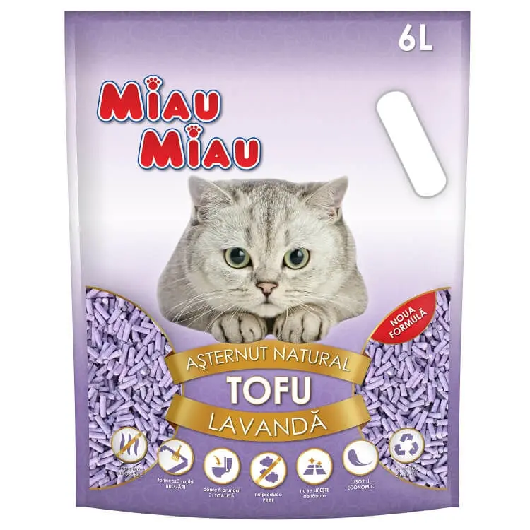 MIAU MIAU, Lavanda, asternut igienic pisici, peleti, tofu, aglomerant, ecologic, biodegradabil, 6l