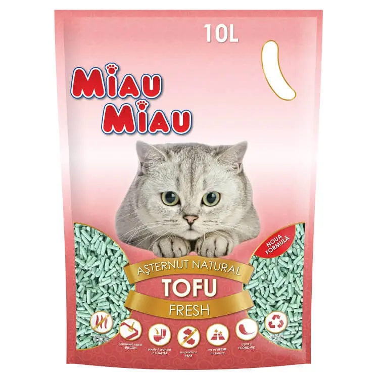 MIAU MIAU, Fresh, asternut igienic pisici, peleti, tofu, aglomerant, ecologic, biodegradabil, 10l