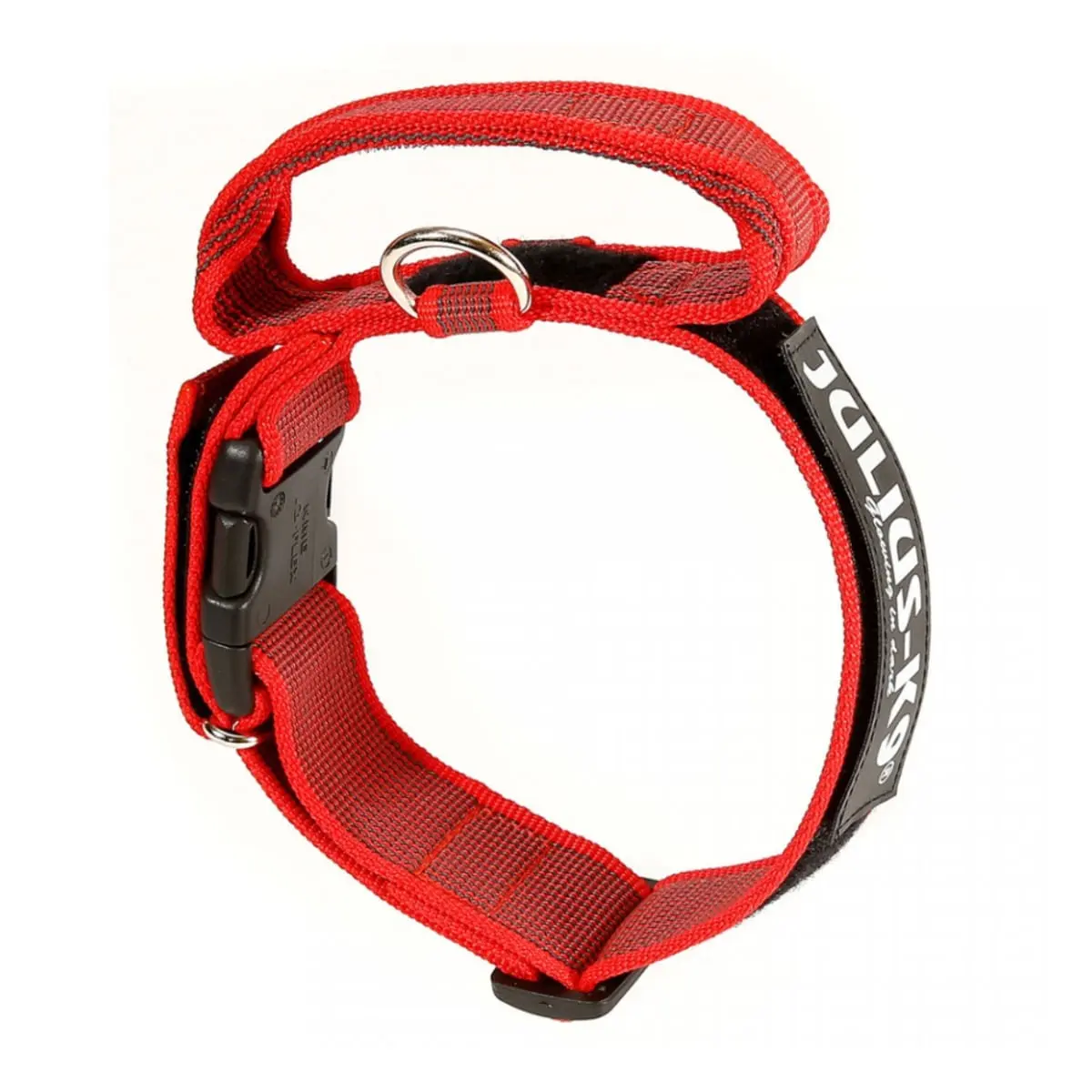 JULIUS-K9 Color & Gray, zgarda ajustabila cu maner caini, nylon, 50mm x 49-70cm, rosu cu gri