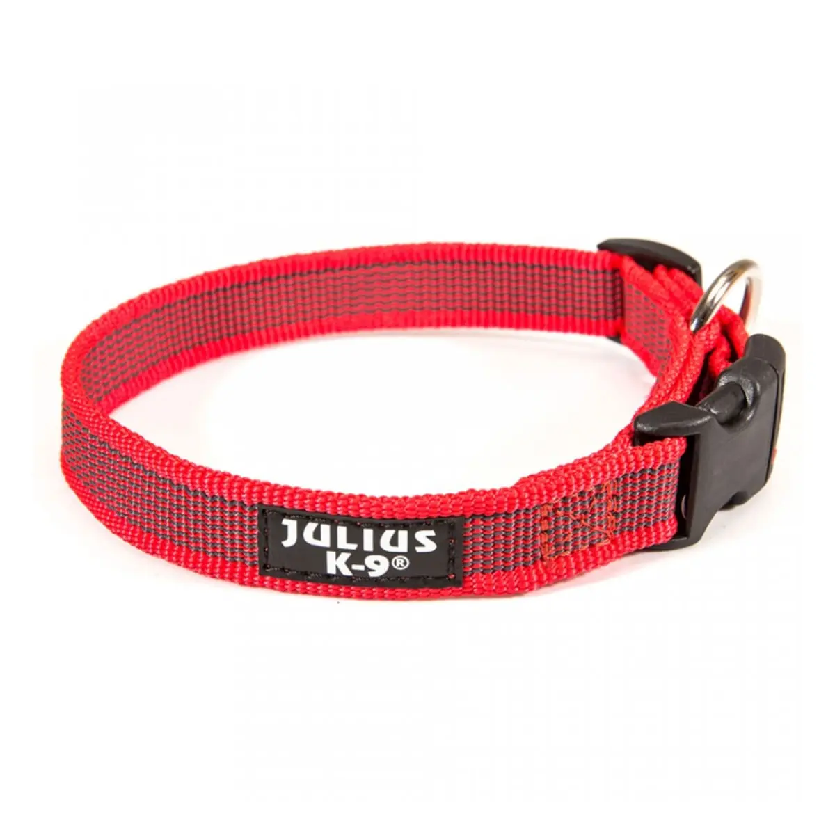 JULIUS-K9 Color & Gray, zgarda ajustabila cu maner caini, nylon, 25mm x 39-45cm, rosu