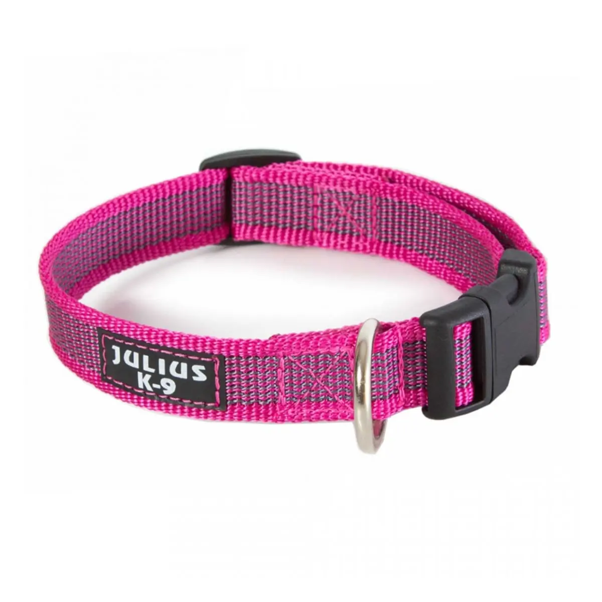 JULIUS-K9 Color & Gray, zgarda ajustabila cu maner caini, nylon, 20mm x 27-42cm, roz cu gri