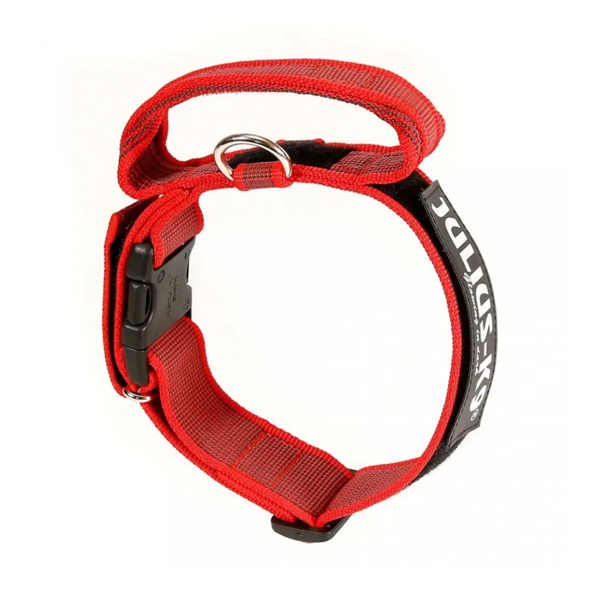 JULIUS-K9 Color & Gray, zgarda ajustabila cu maner caini, nylon, 40mm x 38-53cm, rosu cu gri