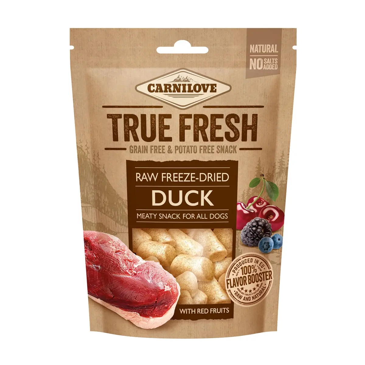 CARNILOVE True Fresh Raw Freeze-Dried, Rata cu 5 Fructe Rosii, recompense presate la rece fara cereale caini, 40g