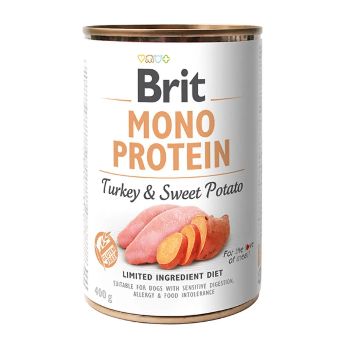 BRIT Mono Protein, Curcan cu Cartof dulce, conserva hrana umeda monoproteica fara cereale caini, (pate), 400g