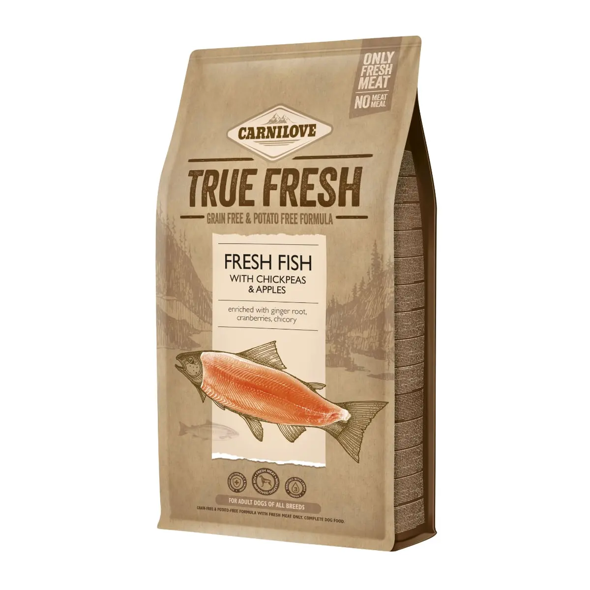 CARNILOVE True Fresh Adult S-XL, Peste proaspat cu naut si mere, hrana uscata fara cereale caini, 1.4kg