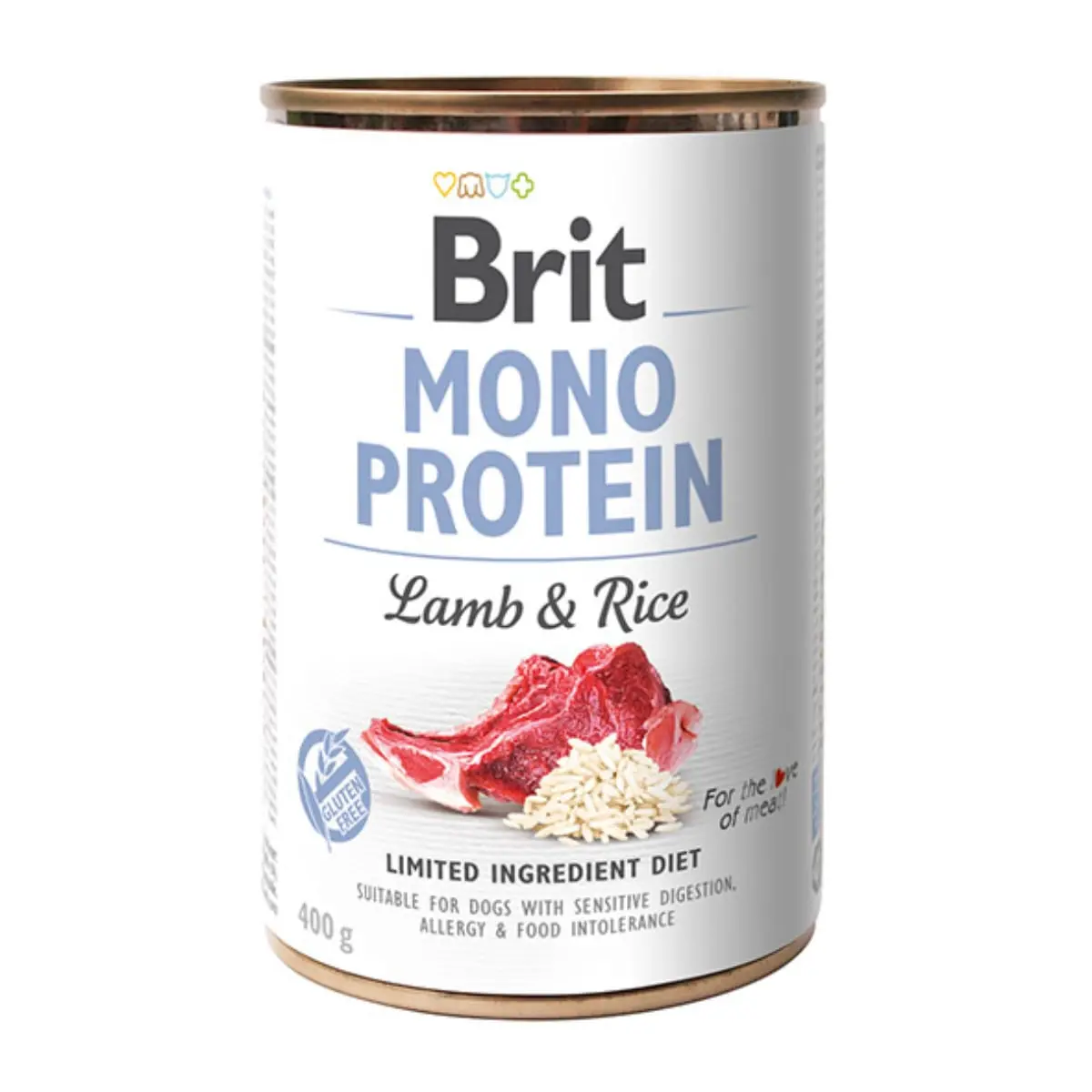 BRIT Mono Protein, Miel cu Orez brun, conserva hrana umeda monoproteica continut redus cereale caini, (pate), 400g