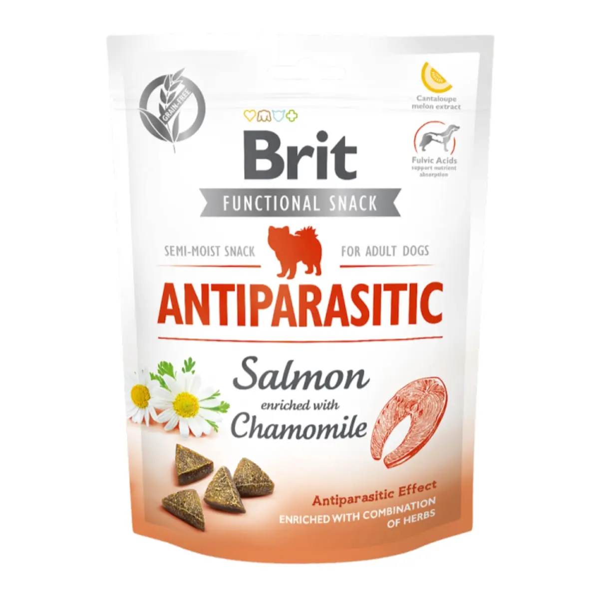 BRIT Care Functional Snack Antiparasitic, Somon cu Musetel, recompense funtionale fara cereale caini, antiparazitar, 150g