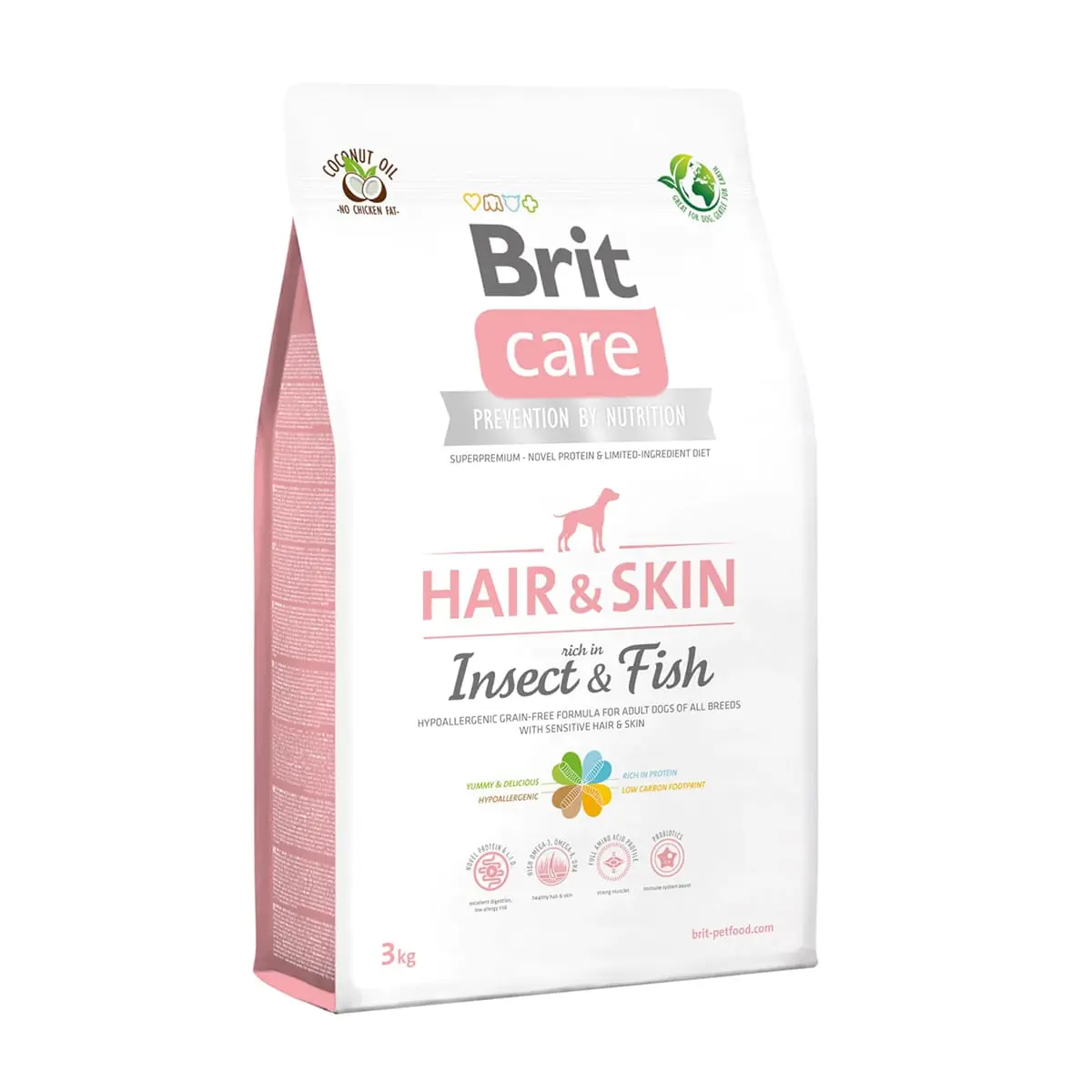 BRIT Care Hair&Skin Adult S-XL, Insecte si Peste, hrana uscata fara cereale caini, piele si blana, 3kg