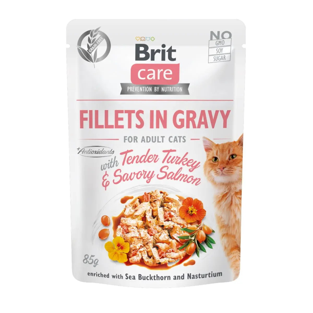 BRIT Care Fillets In Gravy, Curcan si Somon, plic hrana umeda fara cereale pisici, (in sos), 85g - Image 2