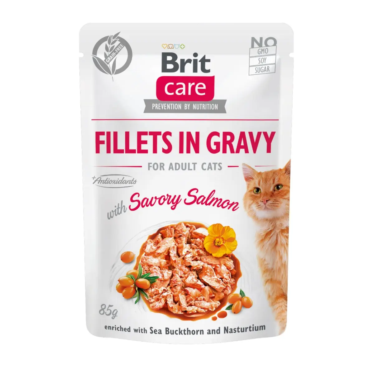 BRIT Care Fillets In Gravy, Somon, plic hrana umeda fara cereale pisici, (in sos), 85g - Image 2