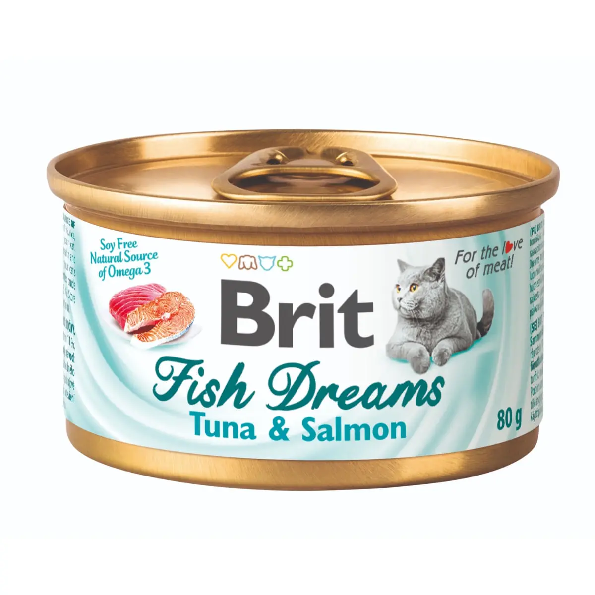 BRIT Fish Dreams, Ton si Somon, conserva hrana umeda pisici, (in suc propriu), 80g