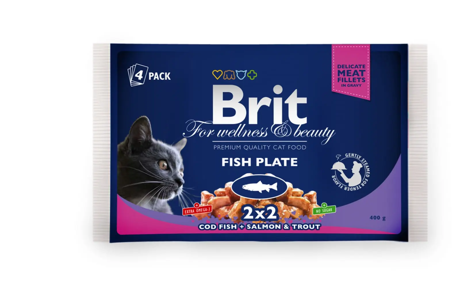 BRIT Premium Multipack Fish Plate, 2 arome, pachet mixt, plic hrana umeda pisici, (in sos), 100g x 4 - Image 2