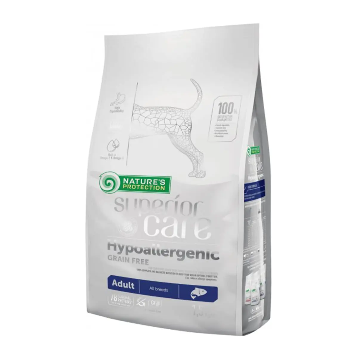NATURES PROTECTION Superior Care Hypoallergenic, Somon, hrana uscata fara cereale caini, afectiuni digestive si dermatologice, 10kg