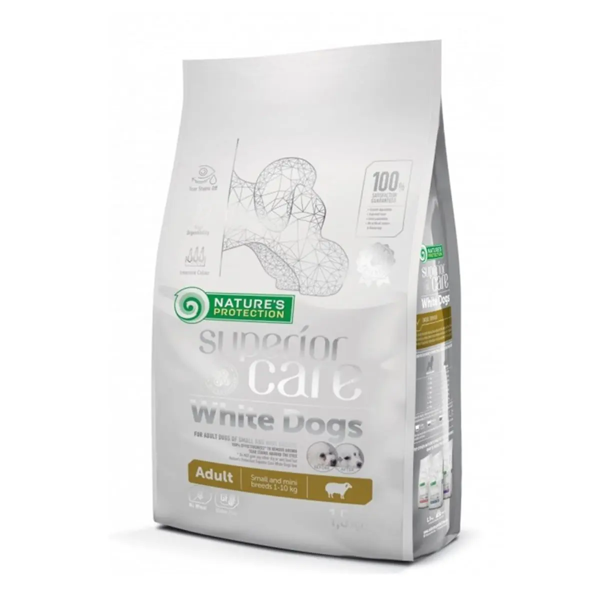 NATURES PROTECTION Superior Care White Dogs Small&Mini, Miel, hrana uscata caini, reducerea petelor maronii la cainii albi, 1.5kg
