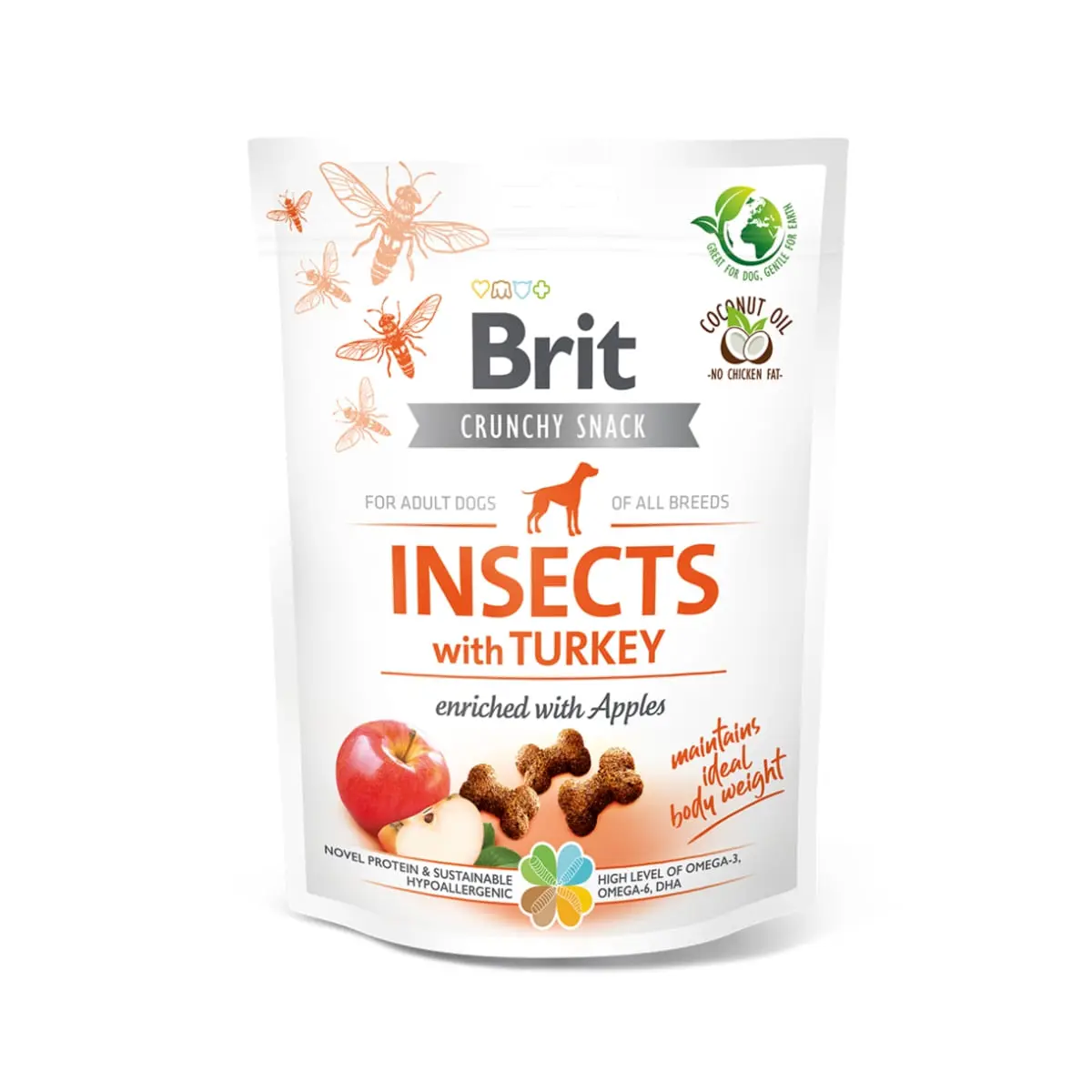BRIT Care Crunchy Cracker, Insecte si Curcan cu Mere, recompense fara cereale caini, 200g
