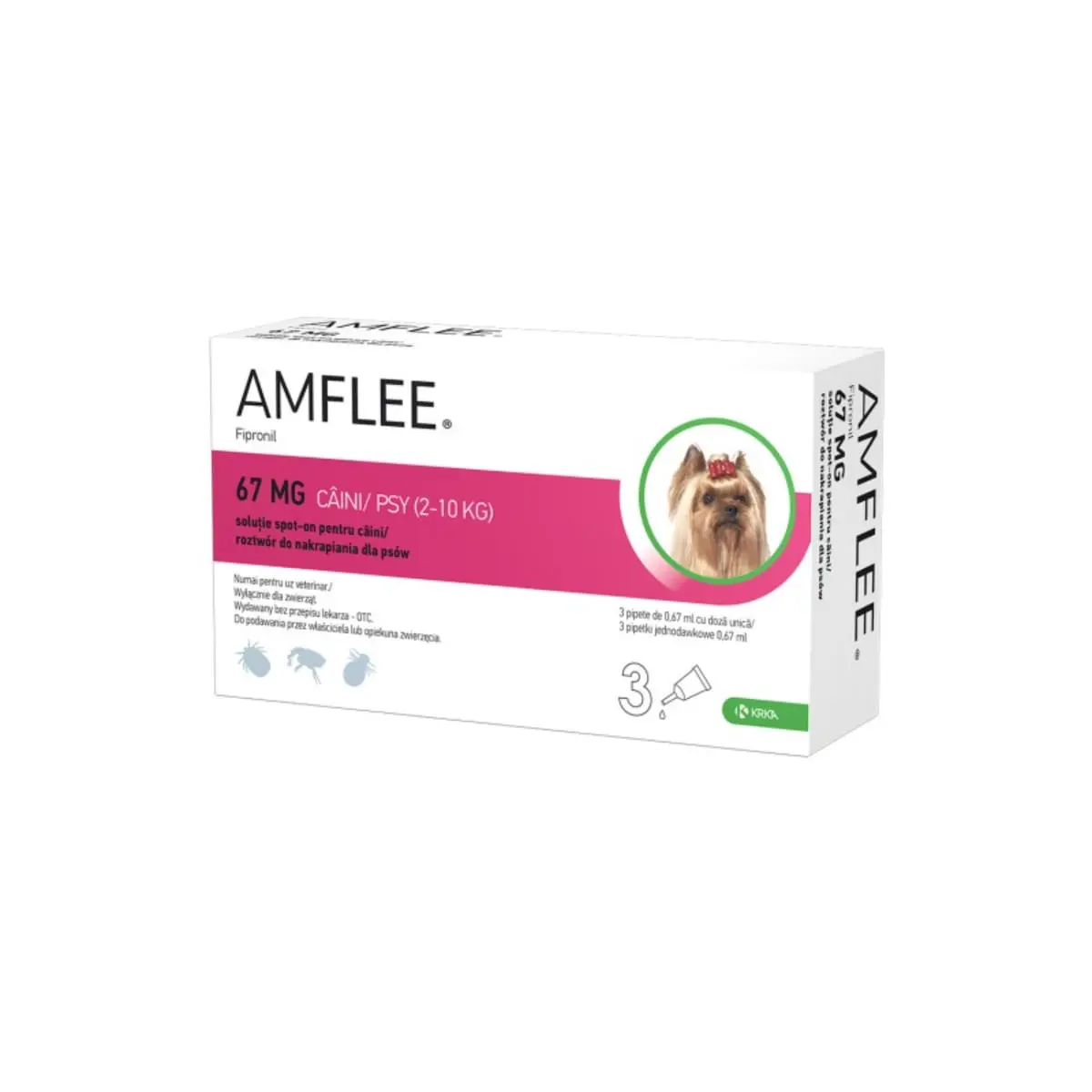 AMFLEE Dog, spot-on, solutie antiparazitara, caini, 3 pipete AMFLEE Dog, spot-on, solutie antiparazitara, caini 2-10 kg, 3 pipete