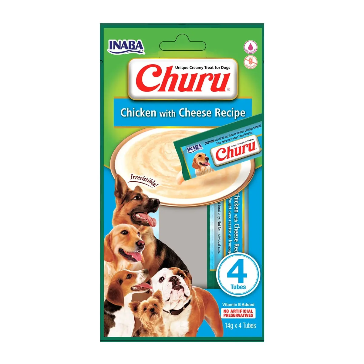 INABA Churu Dog, Pui cu Branza, recompense lichide fara cereale caini, topping cremos, 14g x 4 - Image 2