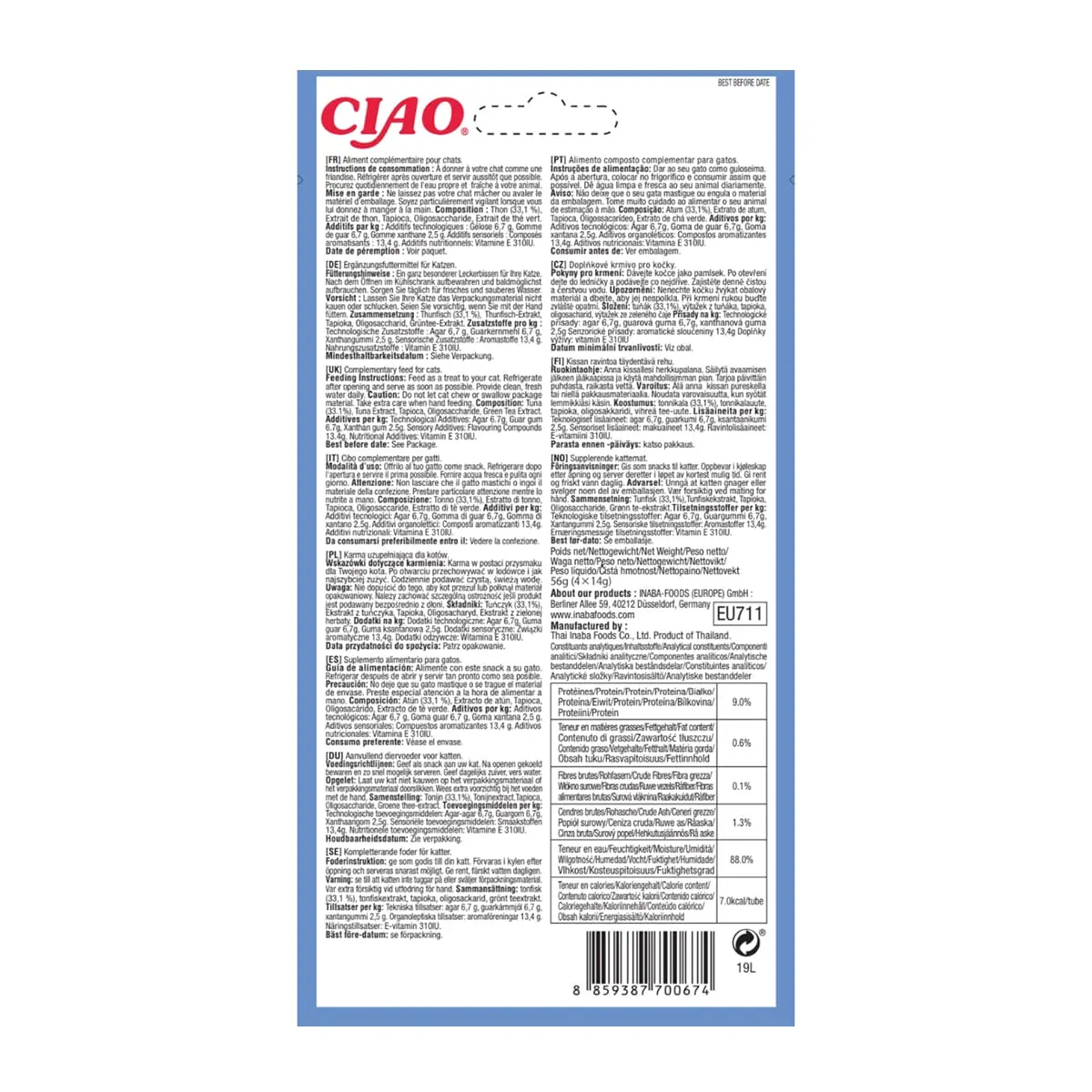 INABA CIAO Churu Pops, Ton, recompense lichide monoproteice fara cereale pisici, topping pate, 15g x 4 - Image 4