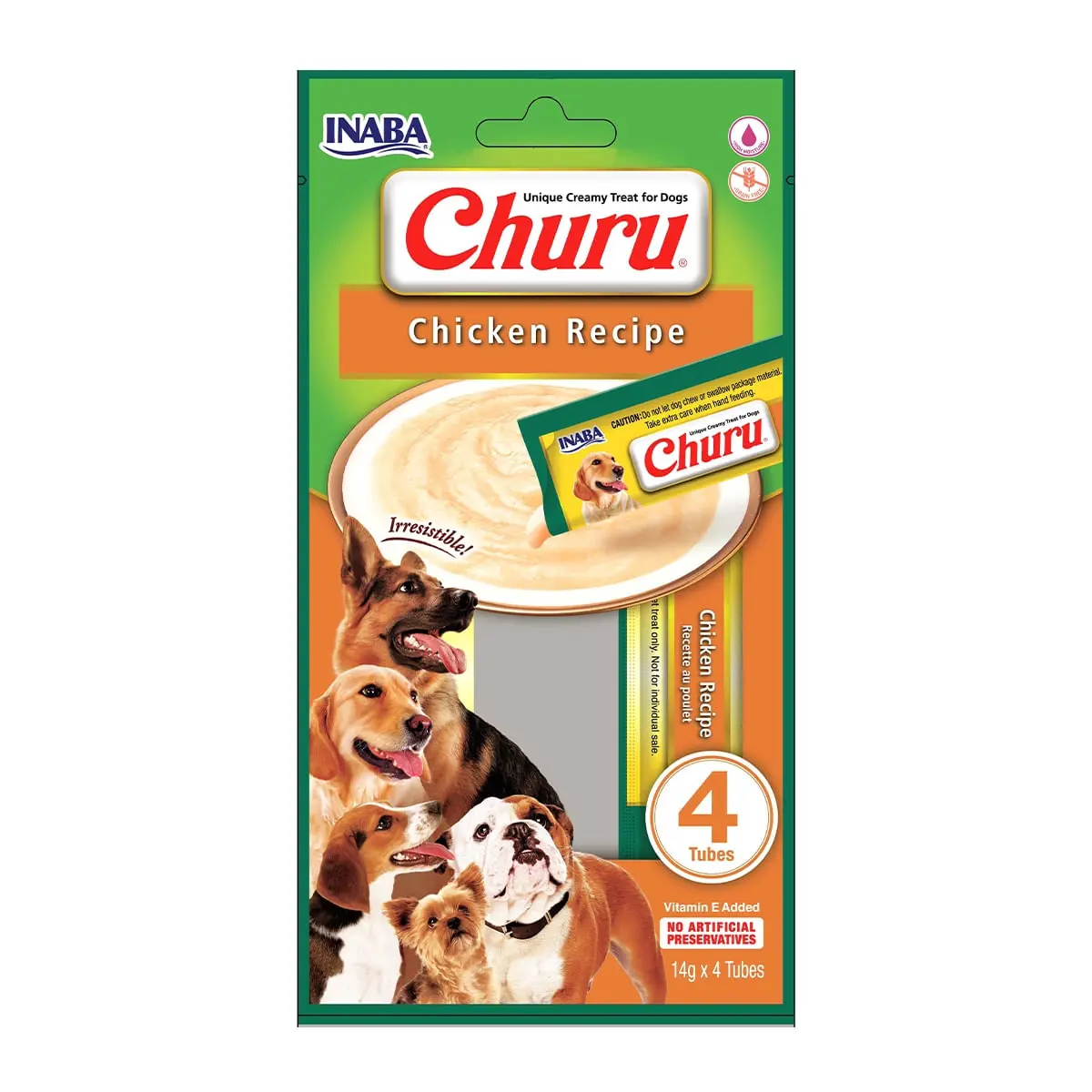 INABA Churu Dog, Pui, recompense lichide monoproteice fara cereale caini, topping cremos, 14g x 4 - Image 2