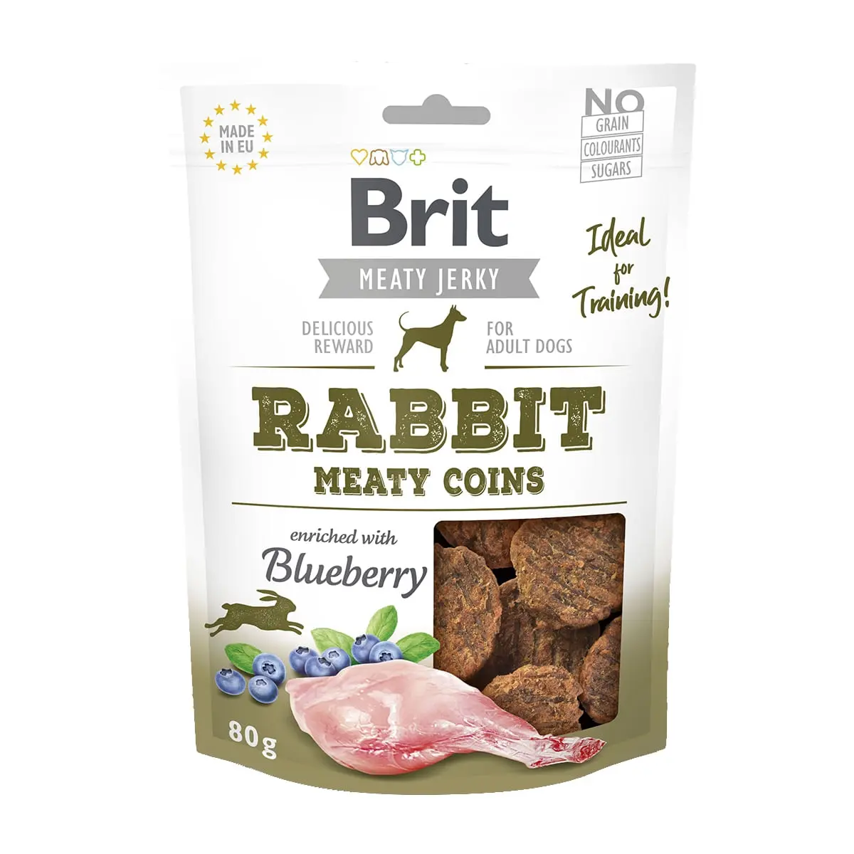 BRIT Jerky Rabbit Meaty Coins, recompense caini, Rondele carne Iepure, 80g - Image 2