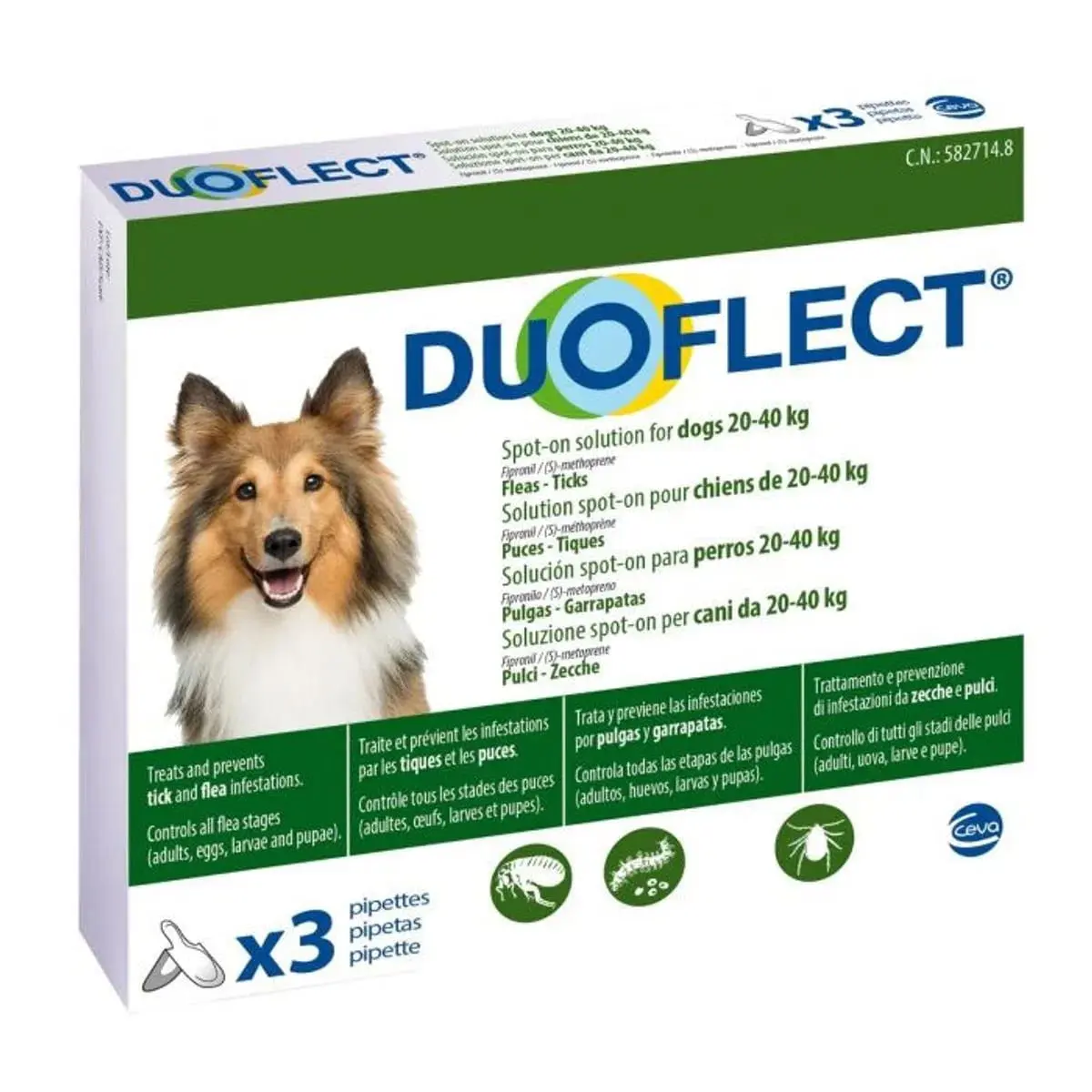 DUOFLECT, spot-on, solutie antiparazitara DUOFLECT, spot-on, solutie antiparazitara, caini 20-40kg, 3 pipete