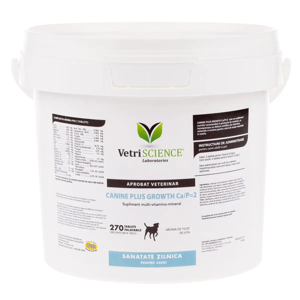 VETRI SCIENCE Canine Plus Growth Ca/P, suplimente crestere si vitalitate caini, 270tbl masticabile