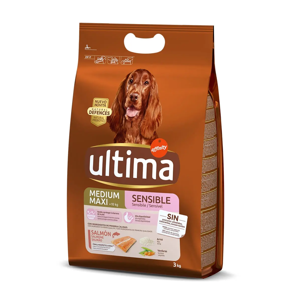 ULTIMA Dog Medium & Maxi Adult Sensitive, Somon, hrana uscata caini, confort digestiv, 3kg - Image 2