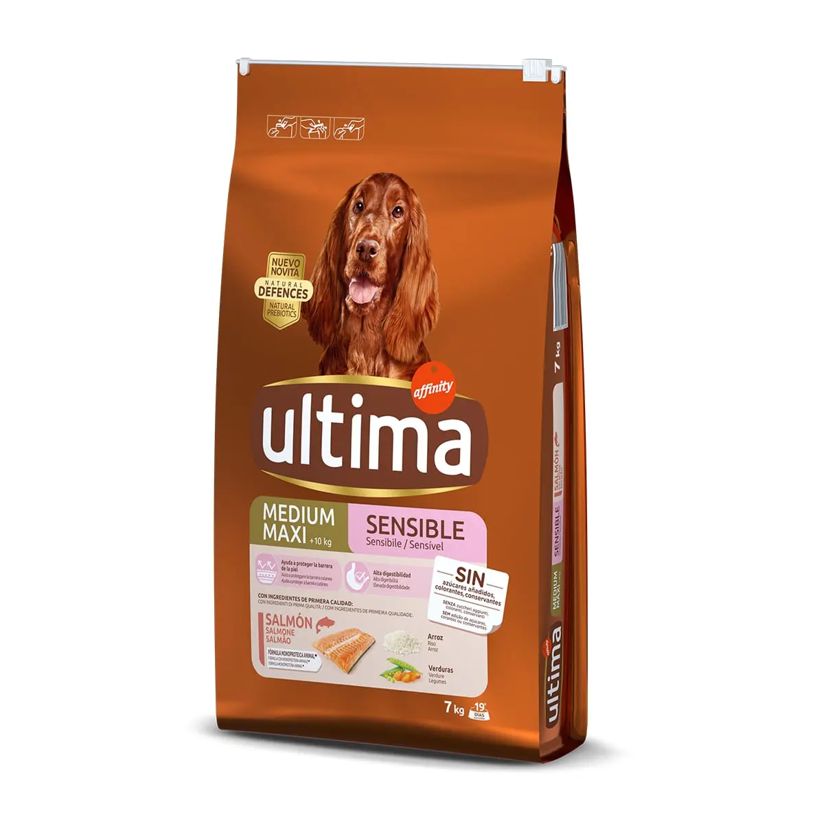 ULTIMA Dog Medium & Maxi Adult Sensitive, Somon, hrana uscata caini, confort digestiv, 7kg