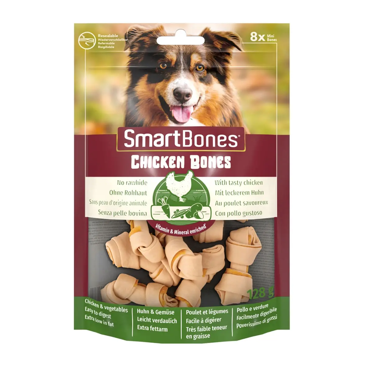 SMARTBONES Classics Chicken Bones Mini, recompense caini, Oase aromate Pui, 8buc