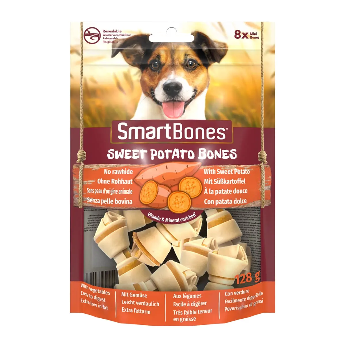 SMARTBONES Flavours Sweet Potato Bones Mini, recompense caini, Oase aromate Cartof Dulce, 8buc