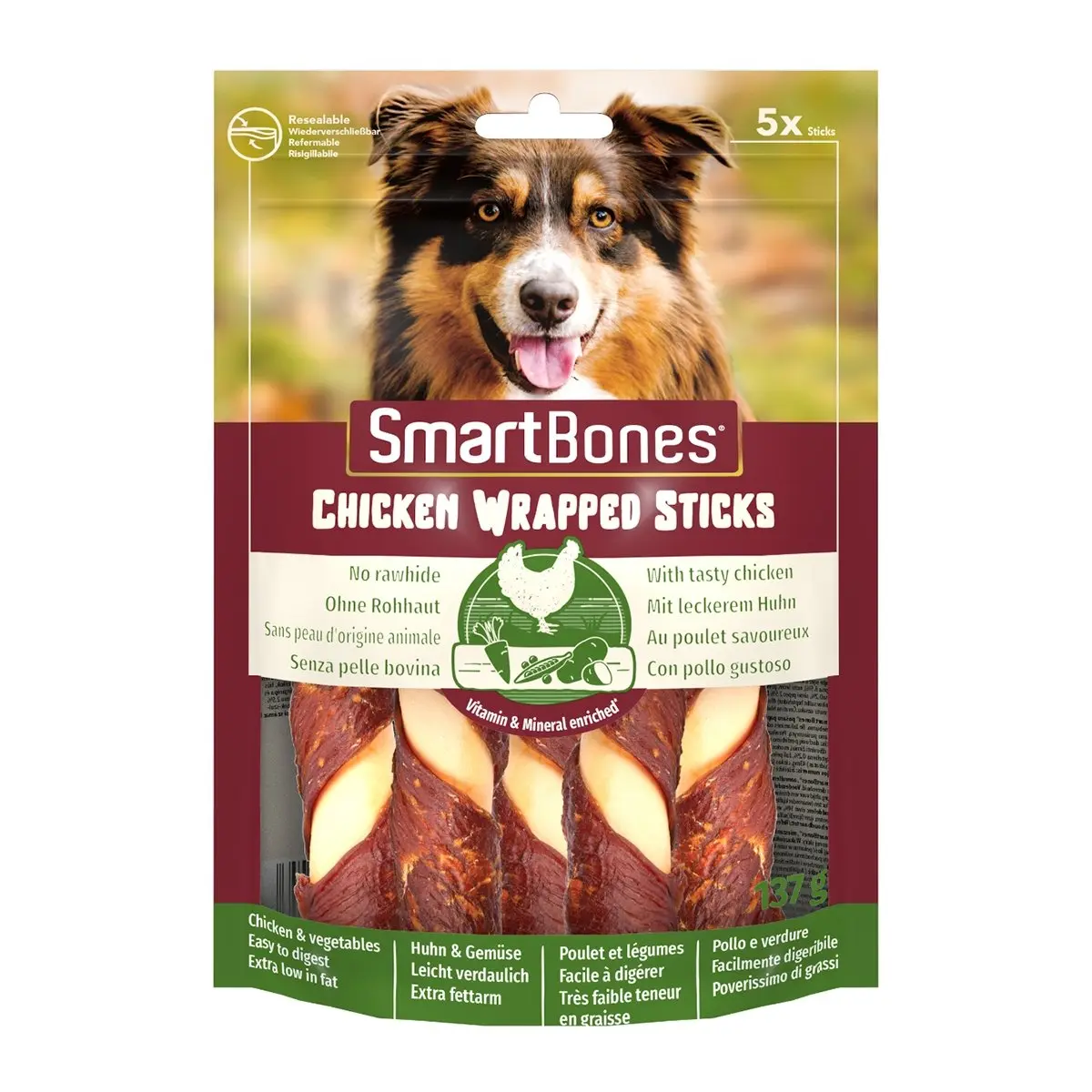 SMARTBONES Classics Chicken Warpped Sticks Mini, recompense caini, Batoane Pui SMARTBONES Classics Chicken Warpped Sticks, recompense caini, Batoane Pui, 5buc