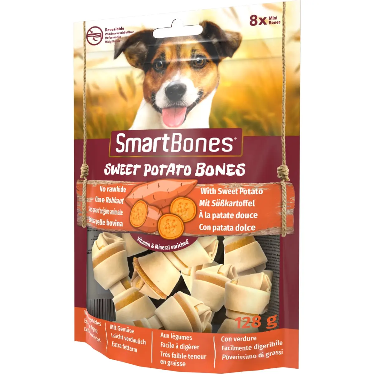 SMARTBONES Flavours Sweet Potato Bones Mini, recompense caini, Oase aromate Cartof Dulce, 8buc - Image 10