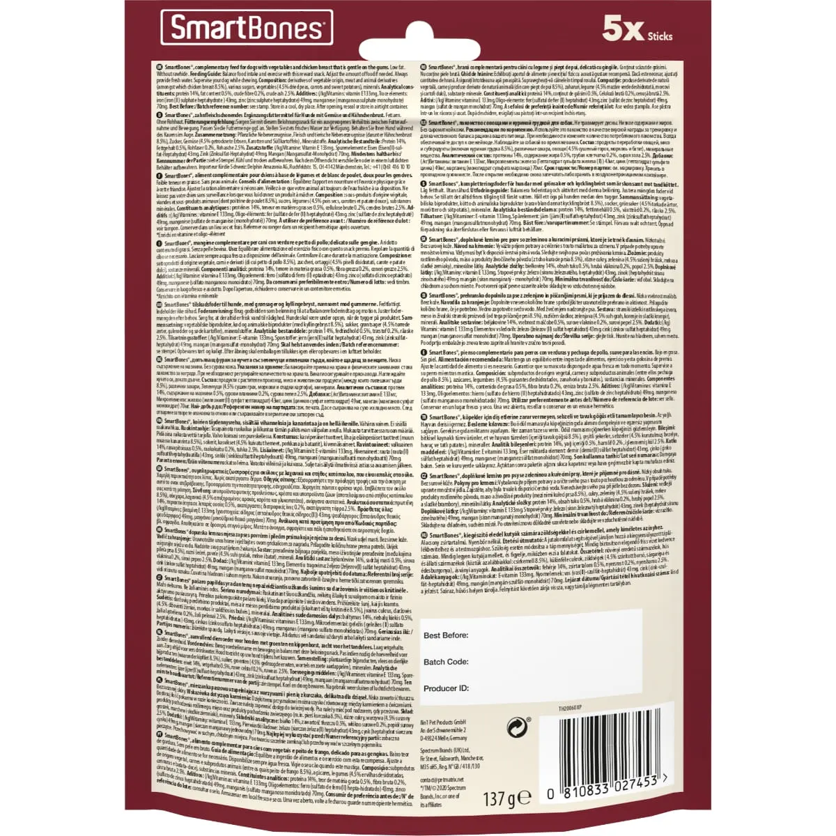 SMARTBONES Classics Chicken Warpped Sticks Mini, recompense caini, Batoane Pui SMARTBONES Classics Chicken Warpped Sticks, recompense caini, Batoane Pui, 5buc - Image 7