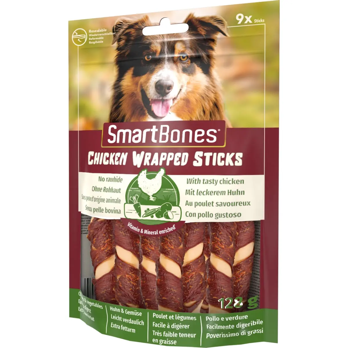 SMARTBONES Classics Chicken Warpped Sticks Mini, recompense caini, Batoane Pui, 9buc - Image 6