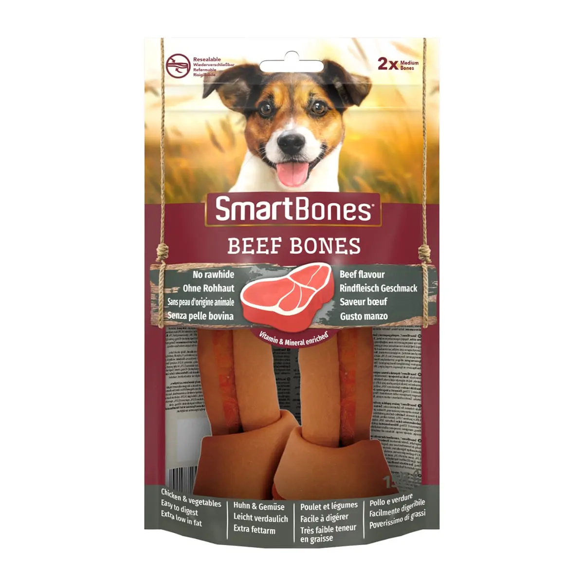 SMARTBONES Flavours Beef Bones Medium, recompense caini, Oase aromate Vita, 2buc - Image 3