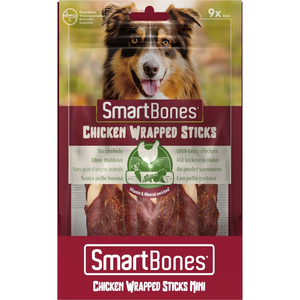 SMARTBONES Classics Chicken Warpped Sticks Mini, recompense caini, Batoane Pui, 9buc - Image 7