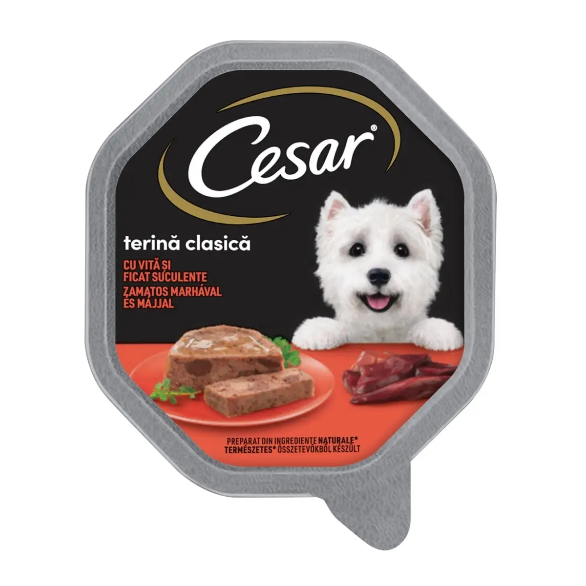 CESAR Terina clasica, Vita si Ficat, tavita hrana umeda caini, (pate), 150g - Image 3